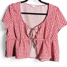 ASOS Design size large L red gingham open tie front crop top