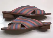 Madewell Women’s Ruthie Rainbow Striped Crossover Fabric Sandal Heels