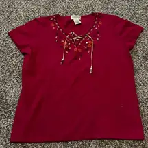 St-john-s-bay Boohoo embroidered lace top with beads Women's Pink and Red Shirt