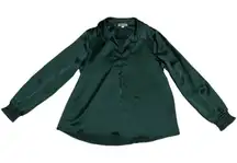 NWOT M Pleione Women’s Dark Green Satin Blouse Work Attire Business Casual Formal