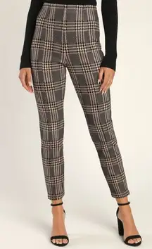 Plaid to Happen Beige Plaid High Waisted Legging Pants Size L