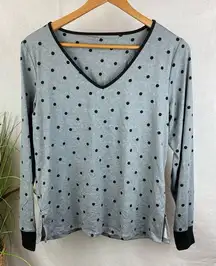 Kate Spade Gray & Black Polka Dot Print Soft Long Sleeve Tee T Shirt Top S
