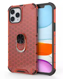 iPhone 12Pro Max Cute Honeycomb Airbag Shockproof Case W/ Ring - Red