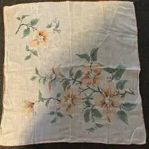Handkerchief Hanky Hand painted Flower Leaves Vintage 1950s