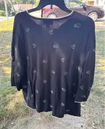 VNTG CJ Banks black button up 3/4 sleeve cardigan sweater with embroidered cats