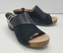 Dansko Madalyn Black Burnished Calf Leather 2.5”‎ Heel Sandal Size EU 39