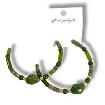 Free People Bom Bom Island Beaded Bohemian Half Hoops in Green NWT Beach