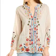 Johnny Was Cotton Eilona Embroidered Blouse