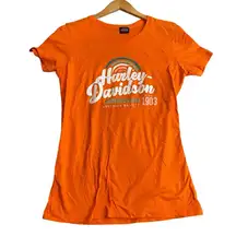 Harley Davidson Women’s M Rainbow Graphic‎ Tee Bright Orange Orlando Dealership