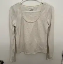 Aerie Cream Waffle Texture Long Sleeve Top