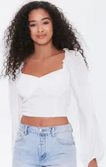 Forever 21 White Clip Dot Peasant Crop Top