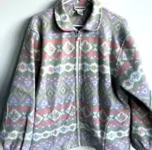 VTG Alfred Dunner Full Zip Up Jacket Multi Color Pastel Aztec Pattern Jacket L