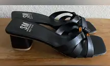 SM New York NEW Black Square Toe Block Heel Heeled Sandals Size 8.5 2” Heel