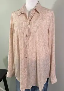 Rachel Zoe‎ Pink Leopard Blouse Large Long Sleeve Button Down