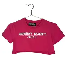 Designer Jeremy Scott graphic logo women's pink upcycled crop t-shirt