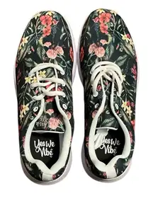 Yes We Vibe Women's Floral Sneakers - Black and Pink
