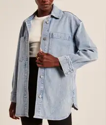 Abercrombie Oversized Denim Button Down Shacket in Blue