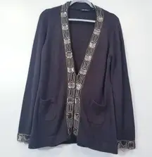 Dolce Cabo Knit Wool Cashmere Blend Chains Jeweled Cardigan