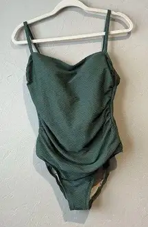 Kona Sol Green One-Piece Swimsuit Strapy Textured High Cut Classic Modest Cute