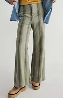 EUC Free People Star of Wonder Striped Wide Leg Pants Flare Boho Green Women's 0