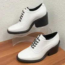ACNE STUDIOS White Leather Derby Oxford Lace Up Chunky Heels Shoes Size 37