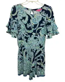 Lilly Pulitzer Nwot Lula Romper In High Tide Navy Scuba Doo Engineered XS
