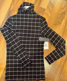 Nordstrom signature turtle neck slinky long sleeve black ivory check‎ out size S