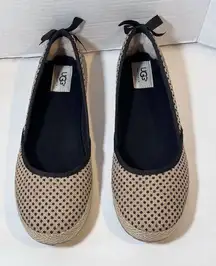 UGG  Women's Indah Burlap Black Tan Slip On Flat Espadrille Sheepskin Size 11 NEW