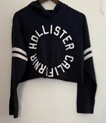 Hollister Dark Blue Graphic Cropped Hoodie Women’s Casual Logo Sweatshirt Medium