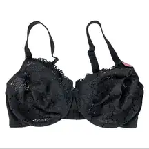 Vanity Fair NWT Vintage Y2K  Black Daisy Lace Full Figure Underwire Bra Sz 34D