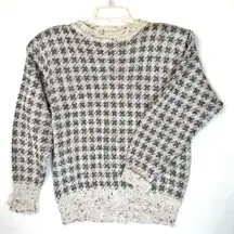 VTG 80s Confetti Knit Houndstooth Sweater Shoulder Pads Size Large