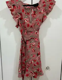AX Paris Pink Floral Mini Dress With Belt - Size S