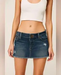 Hollister Vintage Denim Micro Mini Jean Skirt Y2K Low Rise Distressed Size 7