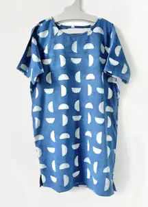 PO-EM Burrow Cocoon Dress in Setting Suns Indigo Hand Dyed Block Print