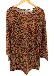 H&M Leopard Print Tunic Top Brown Black Long Sleeve Blouse M Animal Print Boho