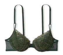 Victoria’s‎ Secret Green Plaid Gold Shimmer Lightly Lined Demi Bra size 38DD