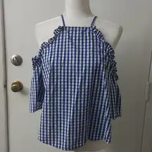 Abound Gingham Cold Shoulder Blouse Size M