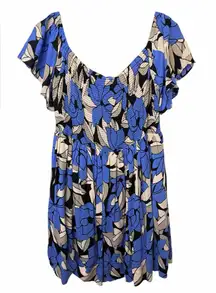 Free People Louise Floral Off The Shoulder Smocked Bodice Mini Dress Blue NWOT