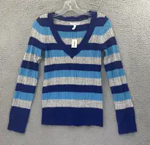 NWT Aeropostale Striped V Neck‎ Knit Sweater Angora Rabbit Retro Y2K Women Small