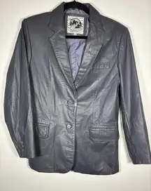 Vintage SADDERLY 100% Leather Gray Button-up Jacket Blazer City Preppy Size 14