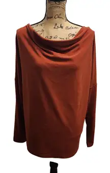 Womens Long Sleeve Cowl Neck Top Burnt Orange Solid Relaxed Fit Size L