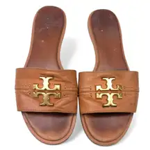 Tory Burch | 7 | Eleanor Slide sandal brown leather Medallion Flat Slide Logo