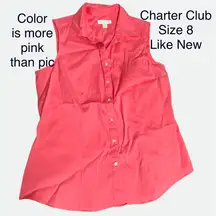 Charter Club Coral Button Down Sleeveless Shirt Size 8