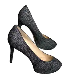 Nine West Juliette Black Speckled Denim Metallic Suede Heels