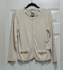 Carlisle Women's Vintage Pearly Shells Silky Cardigan in Cream Color Size S NWT
