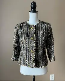 CABI | Paris Boucle’ Tweed Wool Blend Fringed Blazer Jacket Sz XS