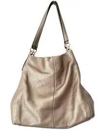 Coach Phoebe Saddle Leather Pebbled Medium Shoulder Bag Purse Pewter