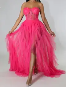 Bustier Gown Sleeveless Tulle Maxi Dress Sz L