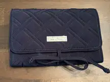 VERA BRADLEY All Wrapped Up Jewelry Roll Travel Case Navy Blue Quilted Like New