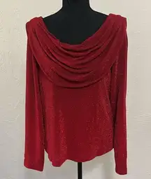 XSCAPE Red Glitter Dreamy Drape Top
